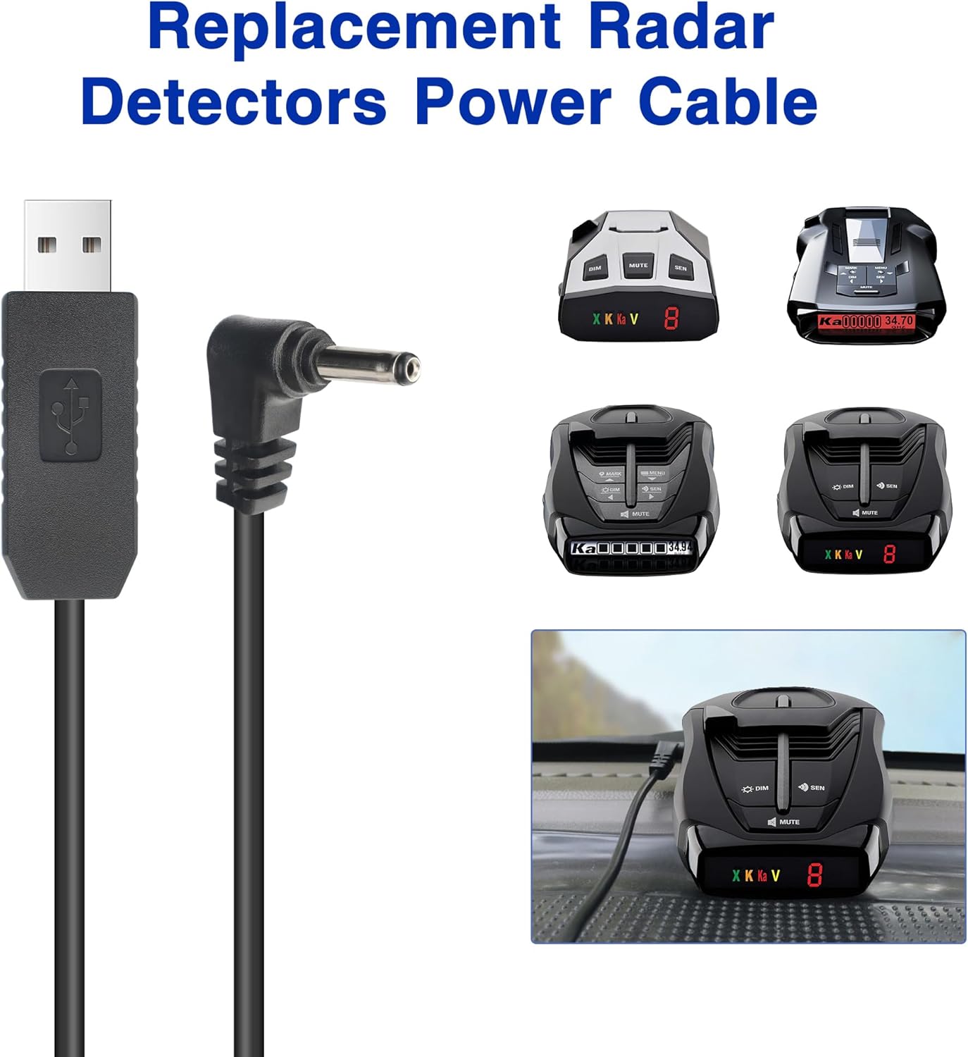 Radar Detector Power Cable for Cobr RAD350 380 450 480i 700i XRS9370 955 5300 9940 SPX 5300 5521 7700 ESR700 ESD737 767 SLR Vendetta 500,Power Cord for Cobr,Car Replacement Charging Cable 6.56ft