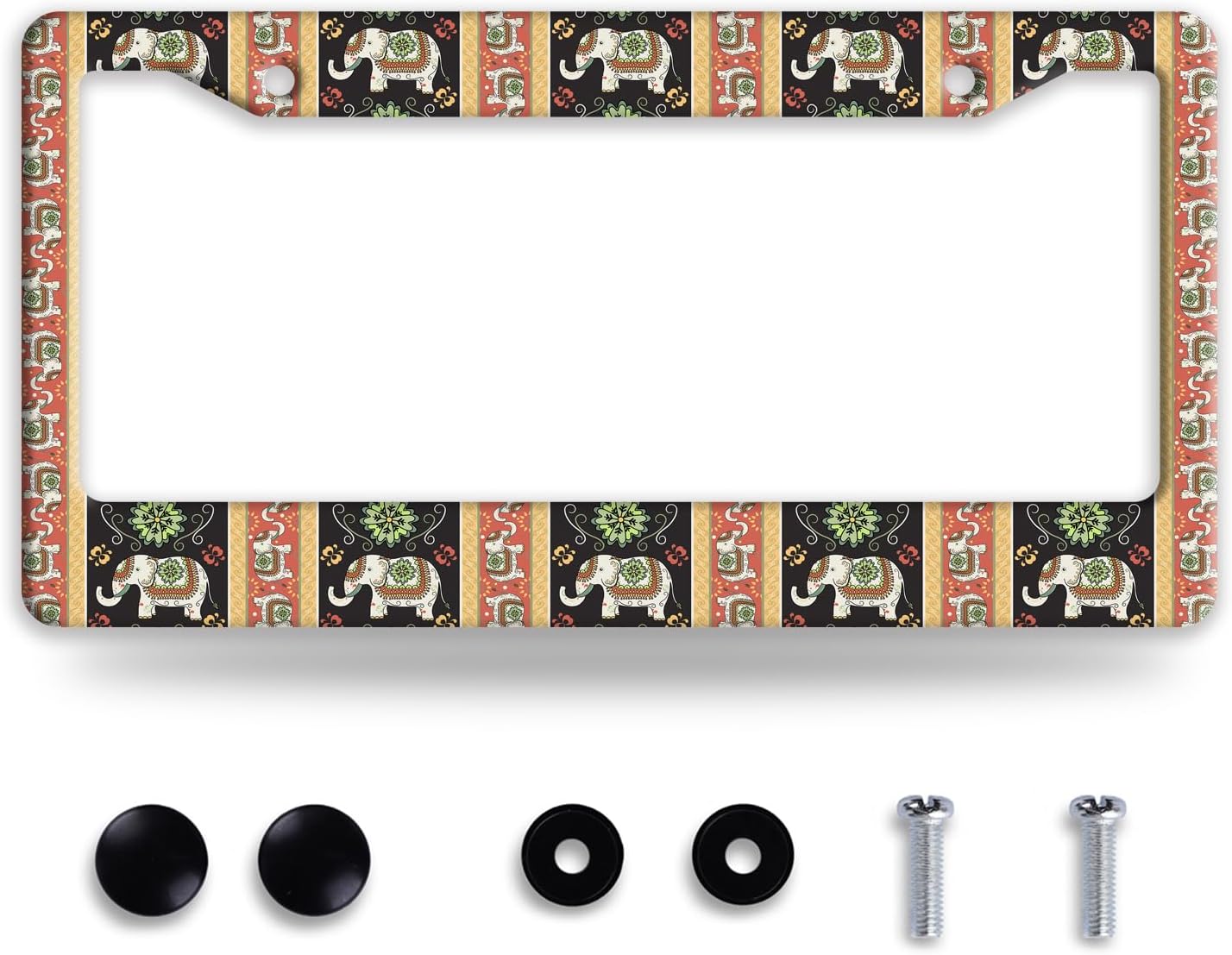 Tribal Elephant License Plate Frame Boho Animal License Plate Frames Funny Auto Accessories Bracket Stainless Steel License Plate Holder 6x12 Inch