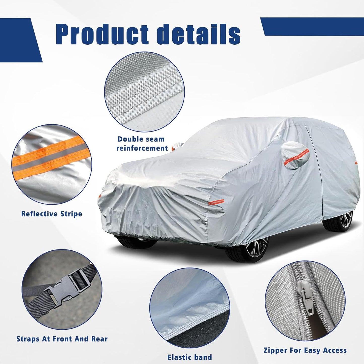 Kayme 6 Layers SUV Car Cover Custom Fit for Jeep Compass（2006-2025） Waterproof All Weather for Automobiles, Outdoor Full Cover Rain Sun UV Protection.Silver