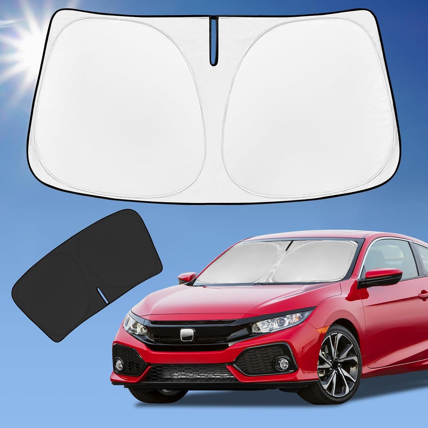 for Honda Civic 2016-2021 Sun Shade Sunshade Windshield Cover, 4-Layer Front Window Shade Custom Fit Civic Sedan, Coupe, Hatchback, LX, EX, EX-L, Sport,Touring, Si Sun Visor 240T Shade