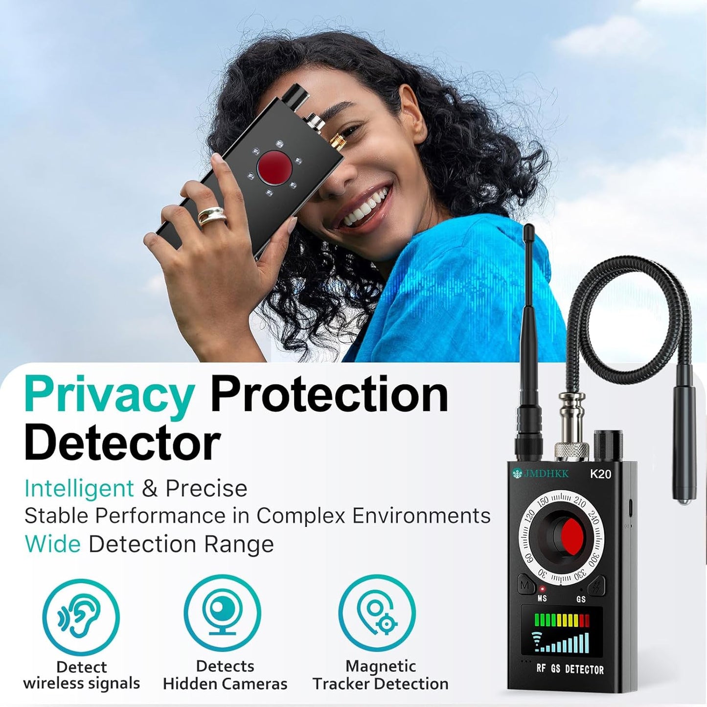 JMDHKK Hidden Camera Detector, Bug Detector & GPS Tracker Detector – RF Detector & Camera Finder for Hotel, Travel, Car, Office, Home Privacy Protection