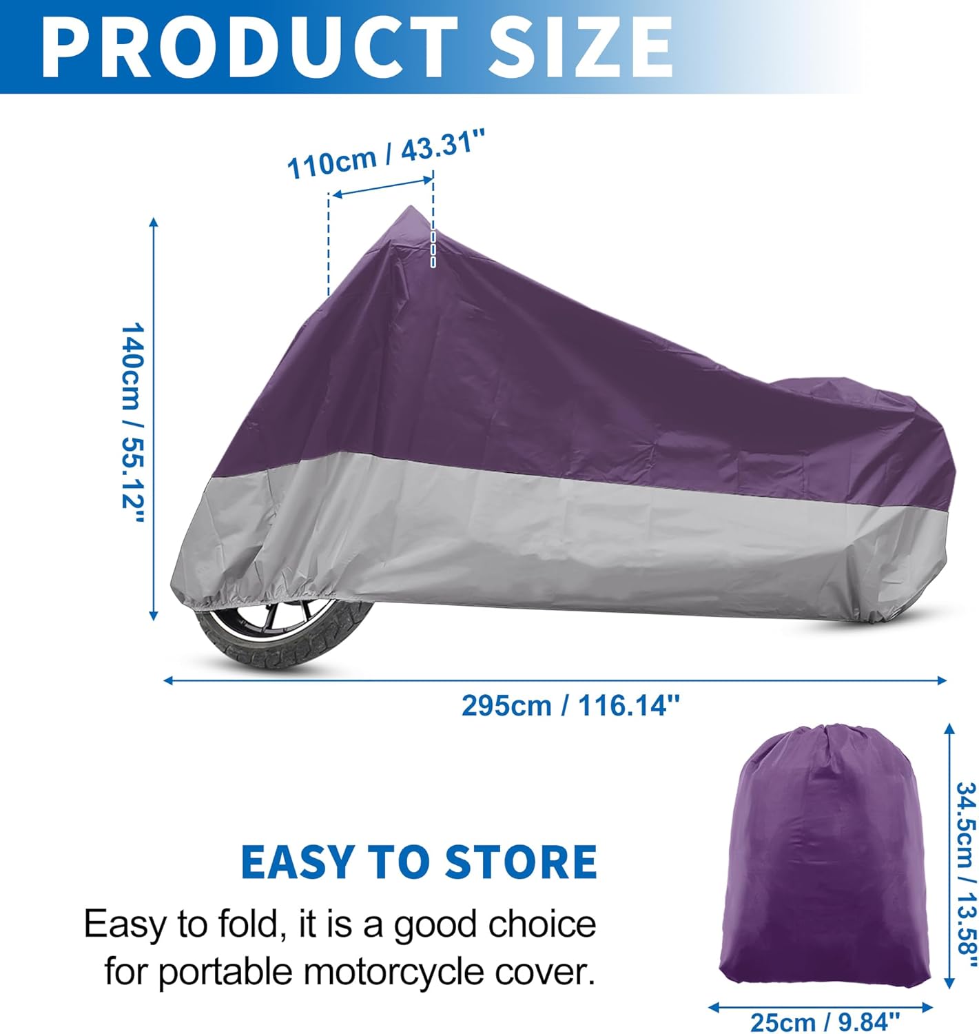 X AUTOHAUX Motorcycle Cover for Harley Davidson for Honda for Suzuki All Season Waterproof Outdoor Protection Motorbike Cover Fits Up to 116.14'' Motorcycles Cover XXXL Purple Silver Tone