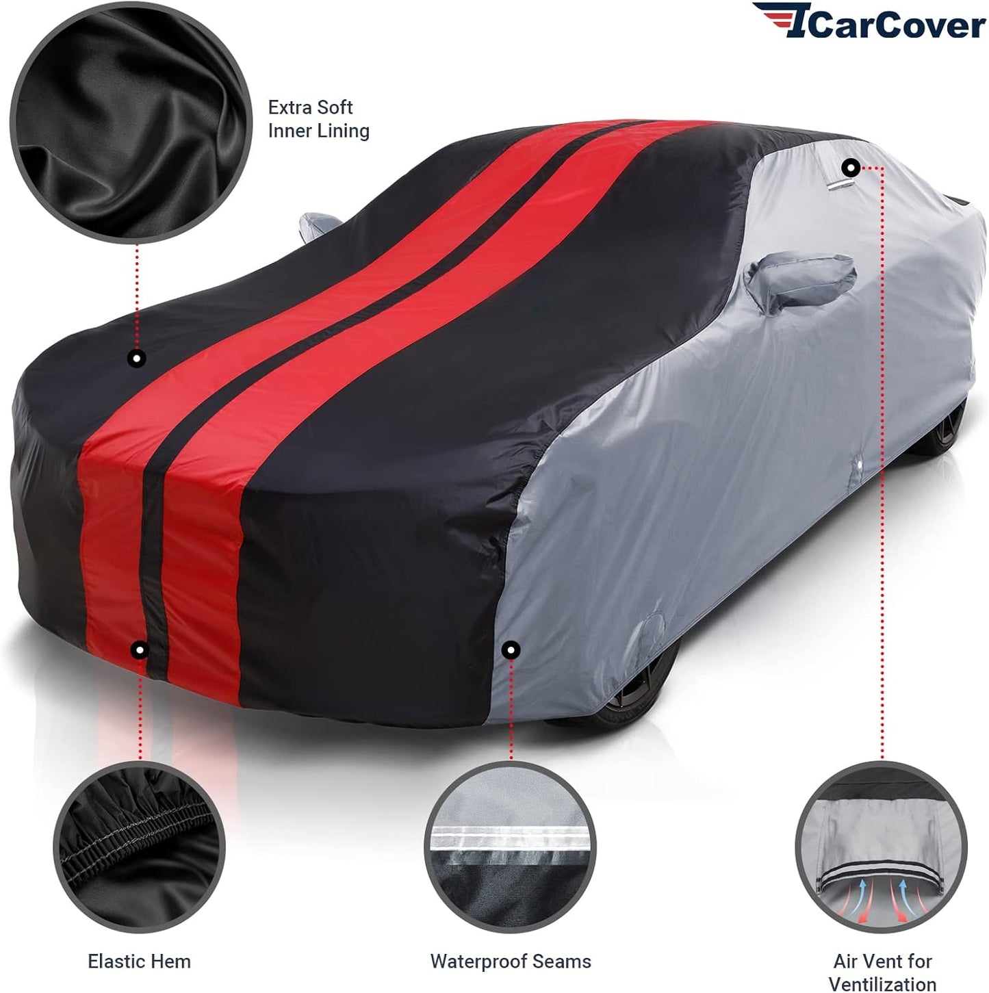 iCarCover Custom Car Cover Compatible with Mustang 2005-2025, Waterproof All Weather Rain Snow UV Sun Protector Full Exterior Indoor Outdoor Car Covers, Tribe (Gray/Black)