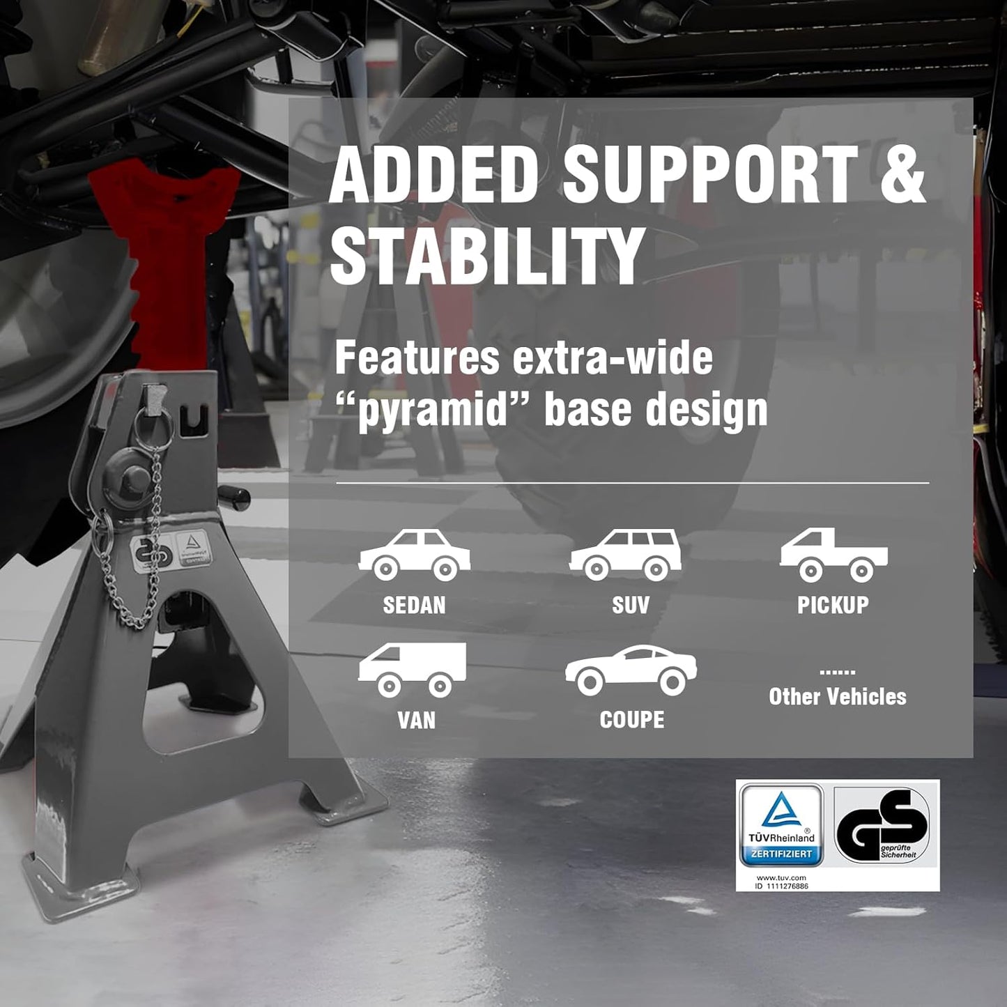 Car Jack Stands 6 Ton with Double Locking and Large Foot Base for Lifting Cars,SUVS,MPVS, Heavy Duty Steel, 13000 lb Capacity, 1 Pair