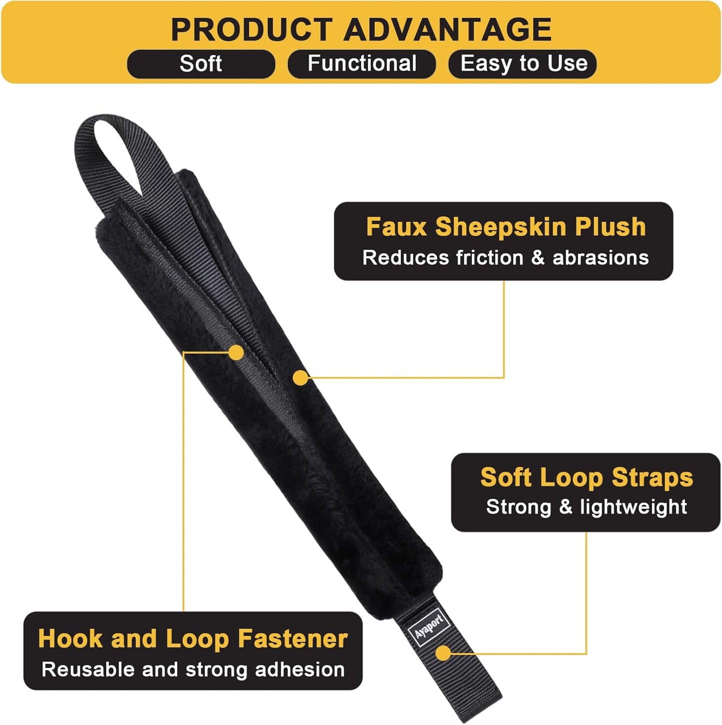 Ayaport Soft Tie Cover Set Include 4 pcs Synthetic Sheepskin Plush Covers and 4 pcs Soft Loop Tie Down Straps for Protecting Motorcycle, Dirt Bike, ATV, UTV etc. 1"x15"