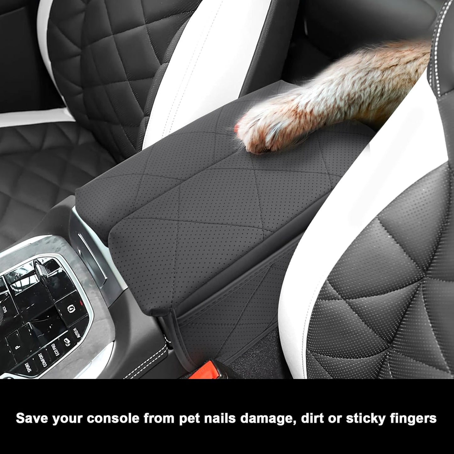 SXCY for 2024 2025 2026 BMW X5/X6/X7 Armrest Cover [Thicken Pad] 2019-2024 2025 2026 X5 Center Console Cover for 2024 2025 2026 BMW X5 Console Cover 2024 2025 2026 X5 Accessory (Add-pad with Pockets)