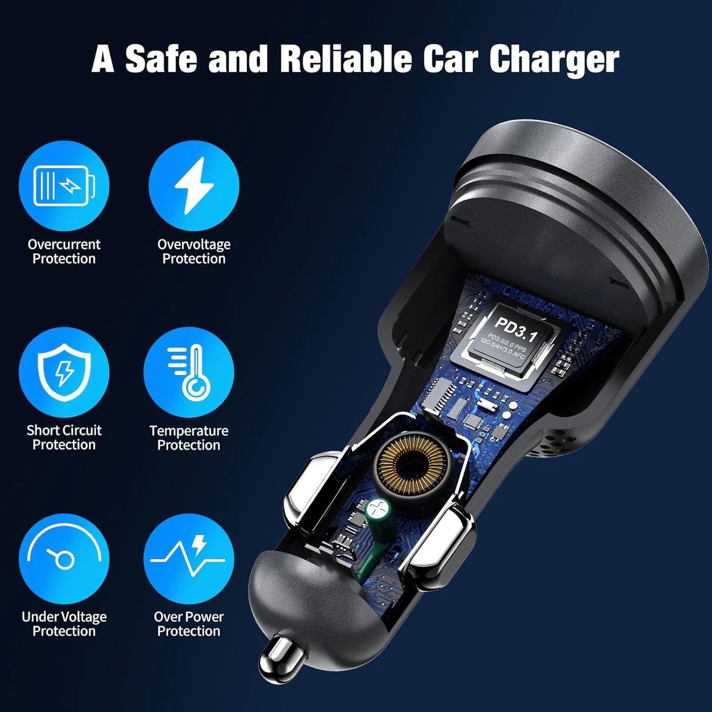 140W USB C Car Charger, Super Fast Charging for iPhone 16 Pro Max/MacBook Pro/Air/Samsung S25, Drone, PD3.1&PPS 45W Type C Cigarette Lighter Adapter, Laptop Car Charger with a 100W E-Mark Cord