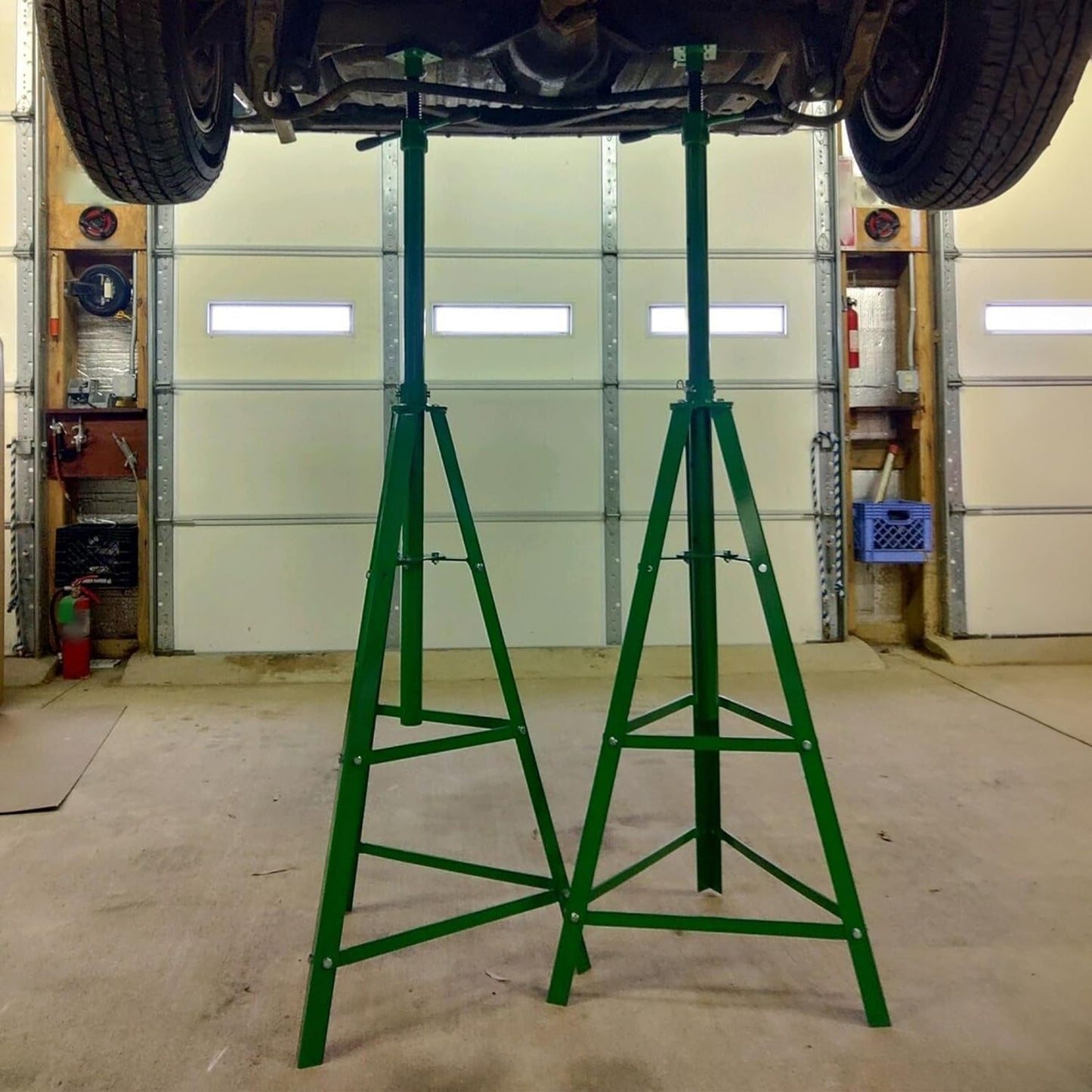 KUAFU 55.62"-79.48" Automotive Under Hoist Jack Stand 2 Ton High Lift Transmission Mount Jack Stand for Repair Shops Garages Steel Powder Coated Green