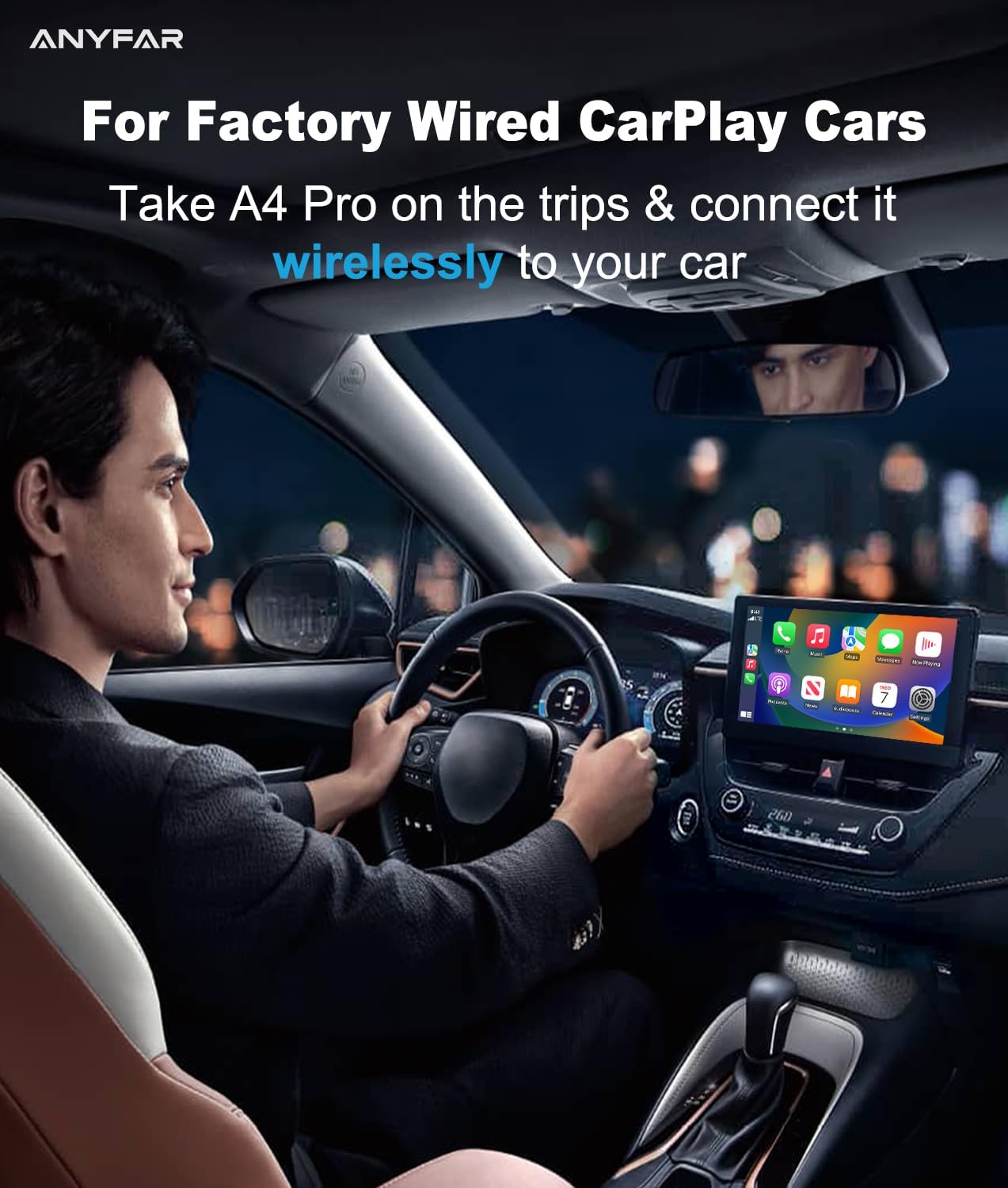 Wireless Carplay Adapter for iPhone, Dual-Core 5G Chip Auto-Connect in Seconds No Latency, Thermal Vent Design, With USB-C and USB-A Cables, Only for Factory Wired CarPlay Car from 2016, ANYFAR A4 Pro