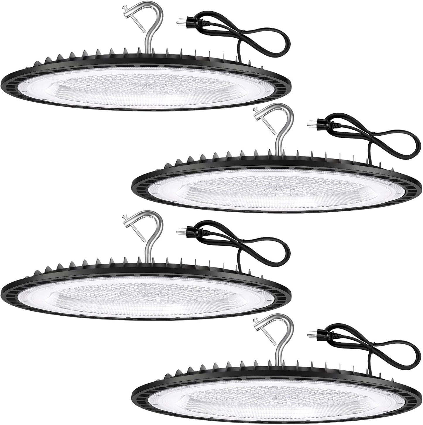 4 Pack 300W UFO Led High Bay Light Fixture,120VAC,5000K Daylight Commercial Shop Bay Lighting,45000LM,[1300W MH/HPS Equiv.] US Plug Area Lighting for Warehouse/Barn/Gym/Factory/Workshop/Garage