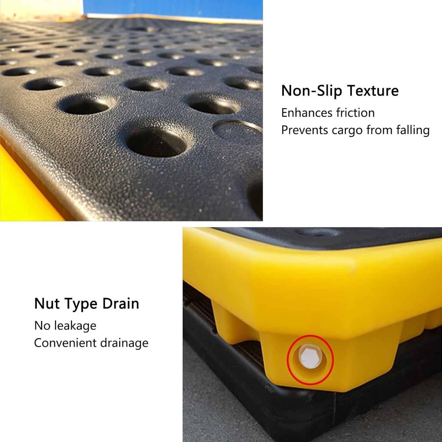 2 Drum Containment Spill Pallet, Polyethylene Low Profile Paint Bucket Tray, Industrial Garage Storage Detachable Shipping Leakproof Platform (Color : Yellow-2 Pack, Size : 51.2"x26.8"x3.9"