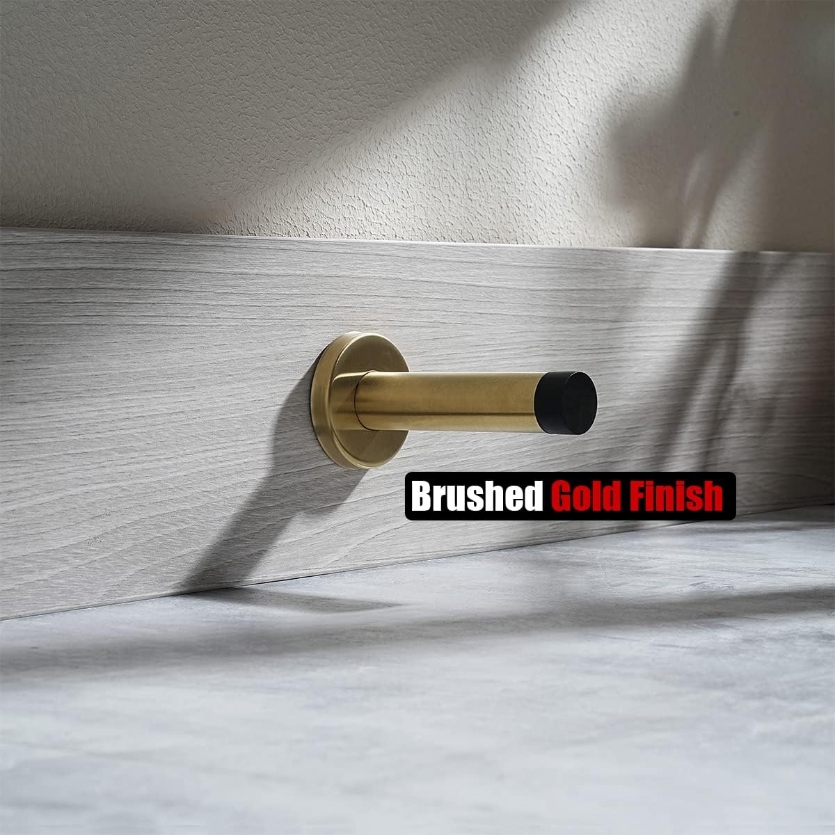 JQK Door Stopper Gold, 304 Stainless Steel Thicken 1mm Sound Dampening Door Stop Bumper Wall Protetor 4 Pack, Brushed Gold, DSB5-BG-P4