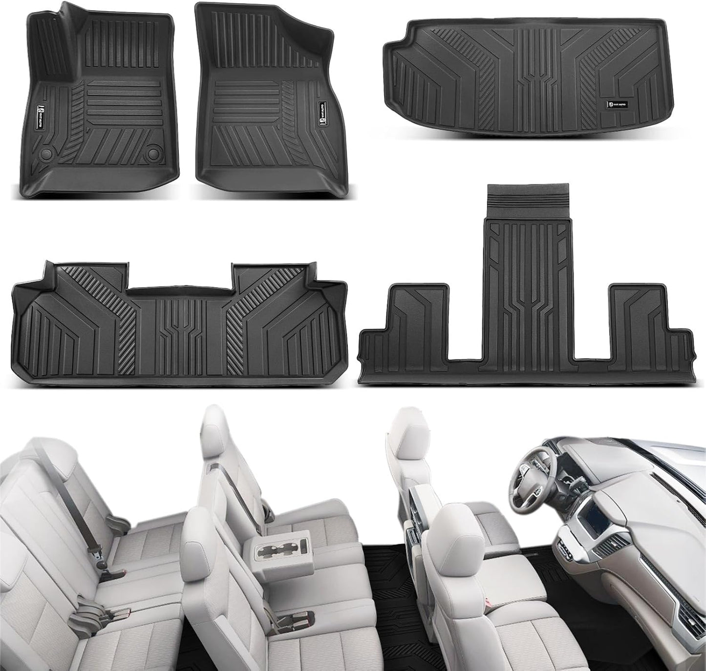 YHTAUTO Floor Mats & Cargo Liner Fit for 2018-2024 Chevrolet Traverse 7 Seats with 2nd Row Bucket Seat, TPE Rubber All Weather Floor Liner, Traverse Accessories Odorless Car Mat