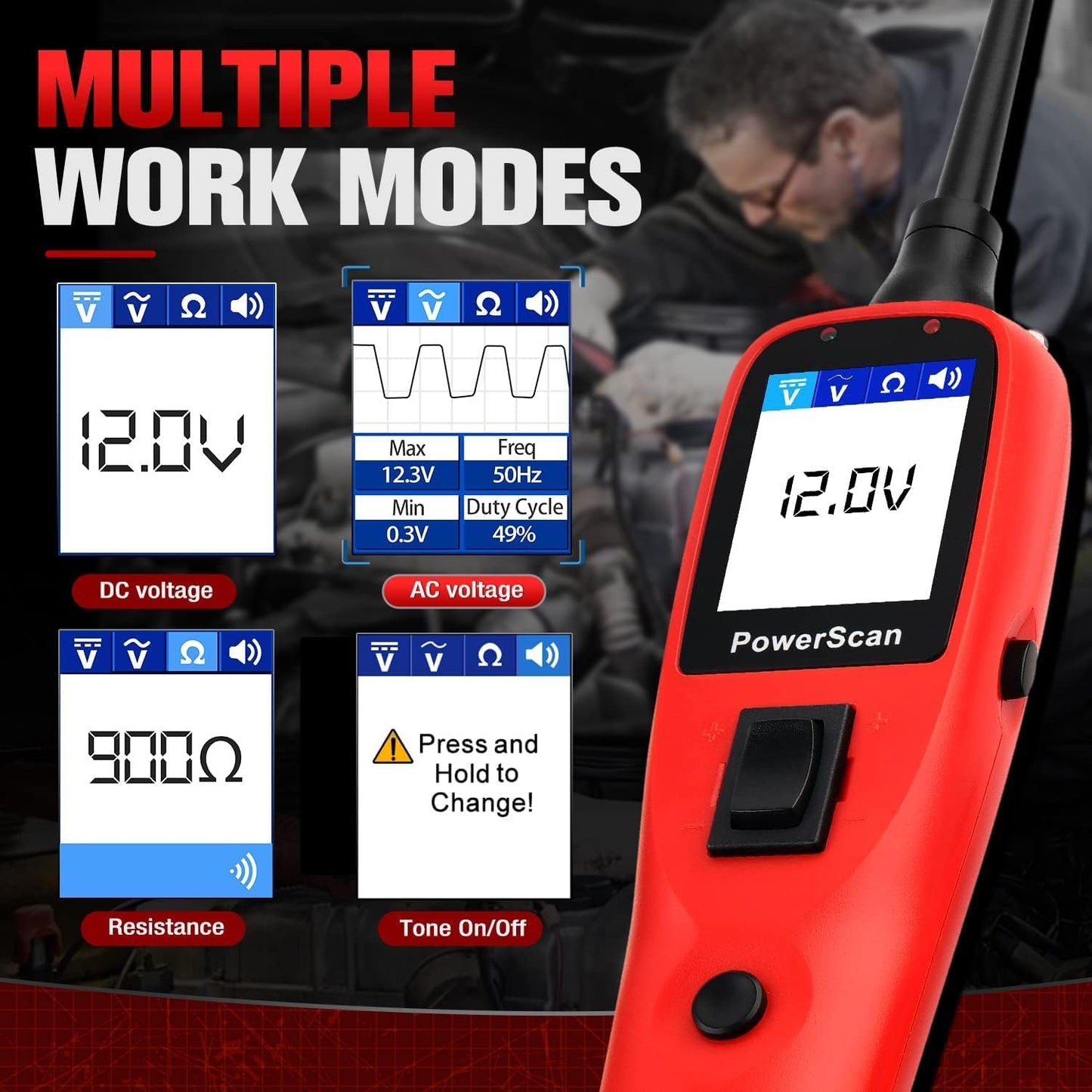 Autel PowerScan PS100 Power Circuit Probe Kit - 12V 24V Car Circuit System Diagnostic Tool, Automotive Circuit Tester with 20ft Extension Cable, Easy to Read AC/DC Current Resistance
