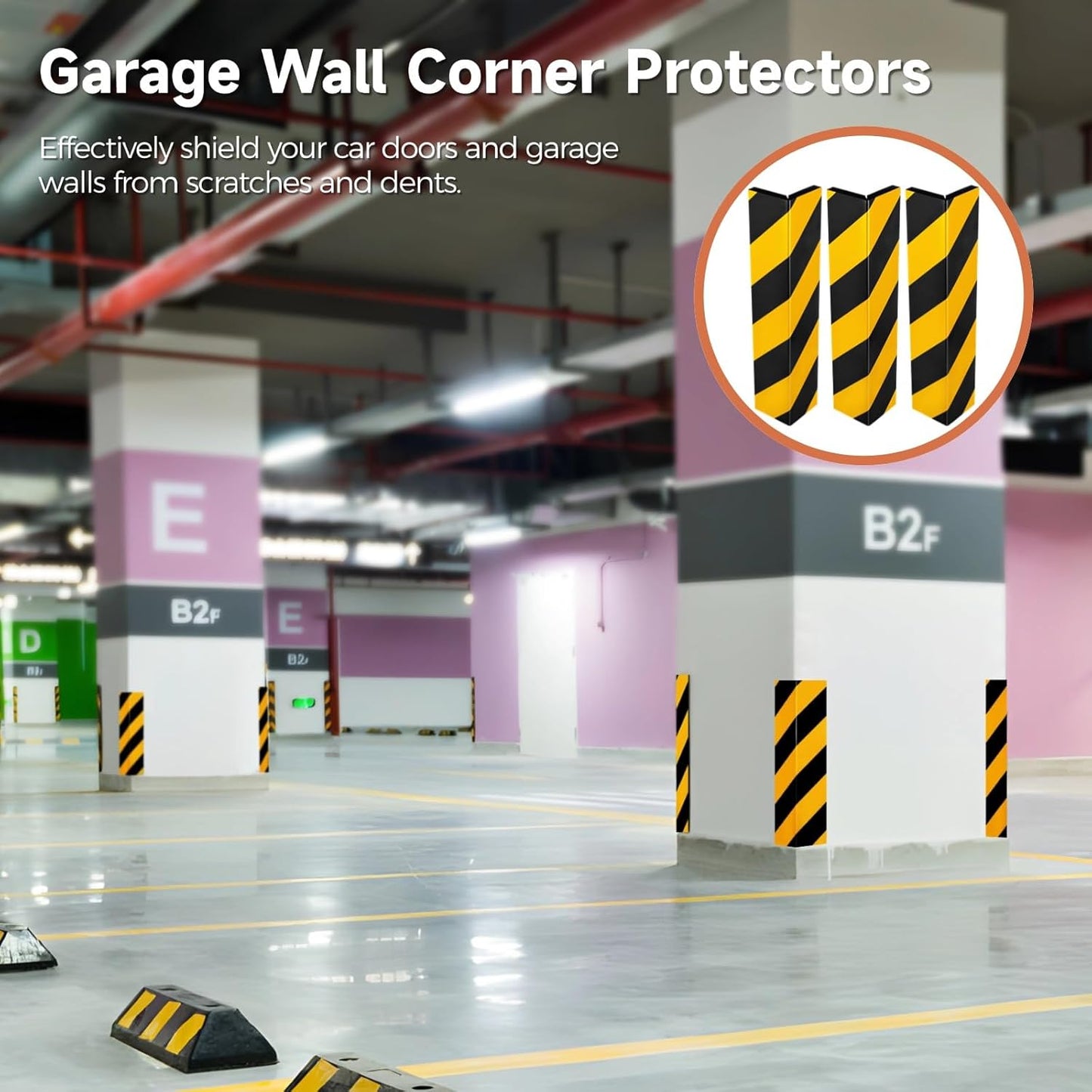 8 Pcs Garage Wall Protectors, Garage Wall Corner Foam Guards, Reflective Wall Edge Protectors, Strong Self-Adhesive Door Bumper Guards for Warehouse, Parking Lot, 15.7×5.9×0.6"