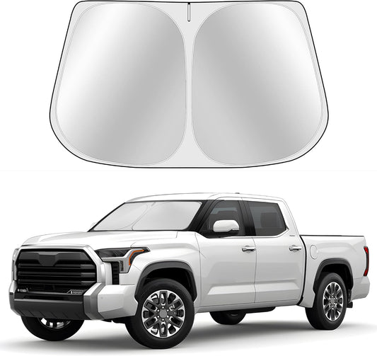 Custom Fit Windshield Sun Shade for Toyo-ta Tundra 2022-2024 2025 - Full Coverage, 210T Reflective Fabric, Double-Layer Design - Blocks 99% UV Rays, Keeps Car Cool, Easy to Install and Store