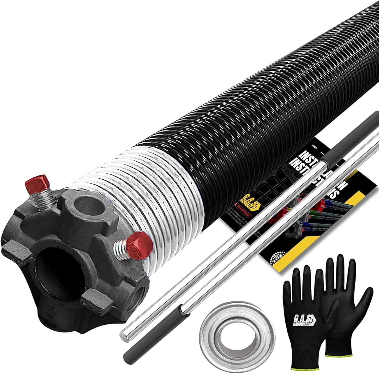 Garage Door Torsion Spring 218x2x25 Torsion Spring for Right Side of Garage Door with 1" Steel Bearing, Gloves, and Winding Bars Precision E-Coating 5-Year Warranty Minimum 30,000 Cycles (Black Cone)
