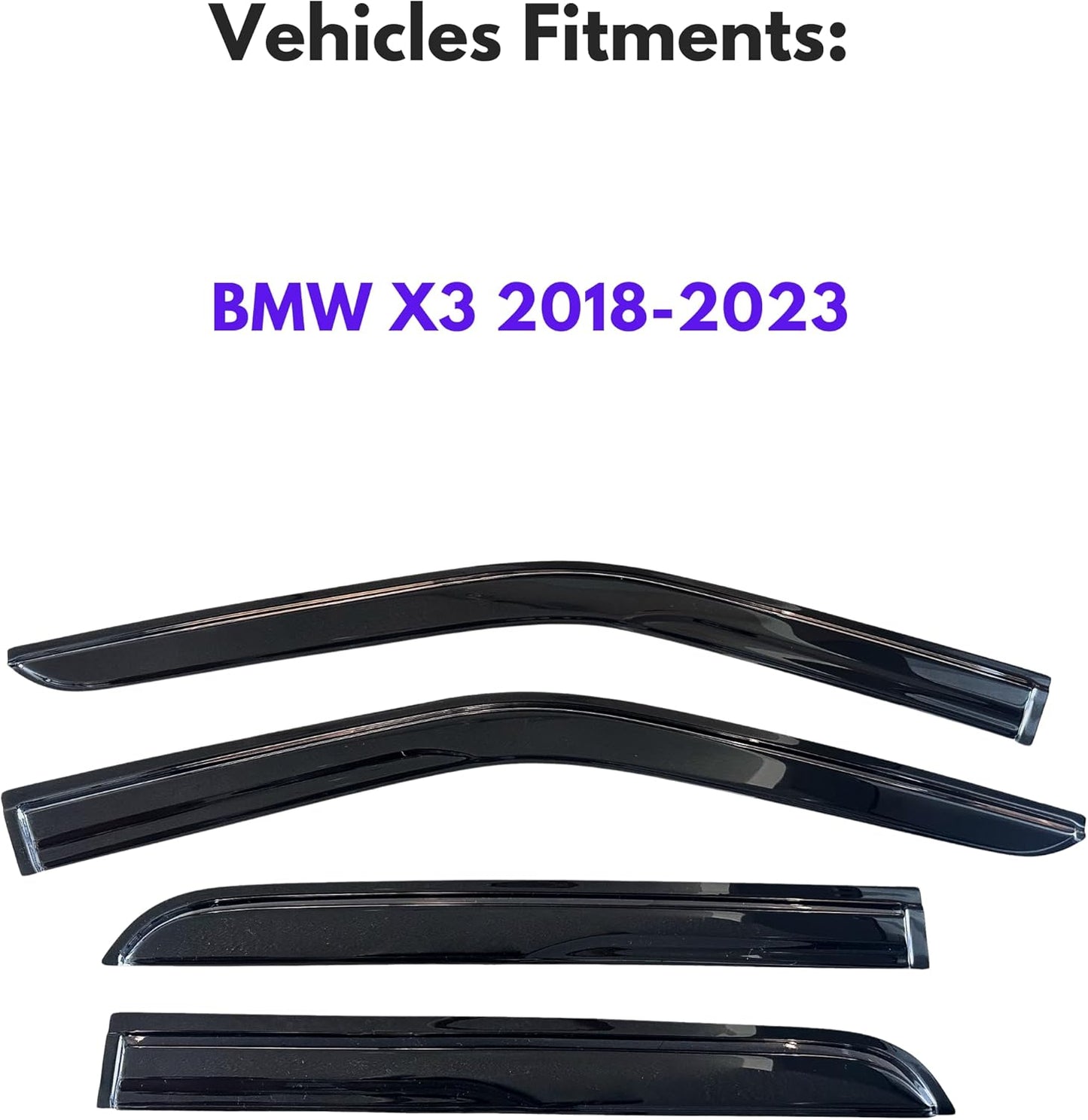 KPY Window Visor Compatible with BMW X3 G01 2018-2023, 4PC Rain Guard Side Window Vent Deflectors Tape-On Mugen Style, 2018 2019 2020 2021 2022 2023