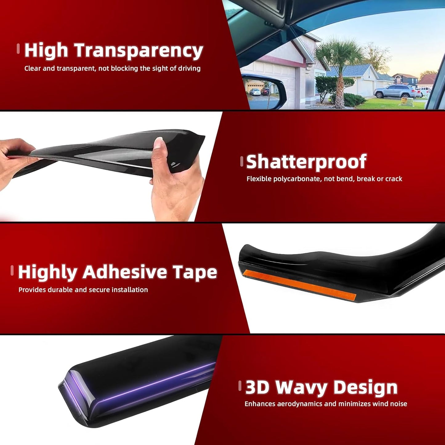 in Channel Window Visors Rain Guards Fit for Toyota Highlander 2014 2015 2016 2017 2018 2019, Durable Wind Deflectors Vent Shades Shield for 14-19 Highlander-4PCS