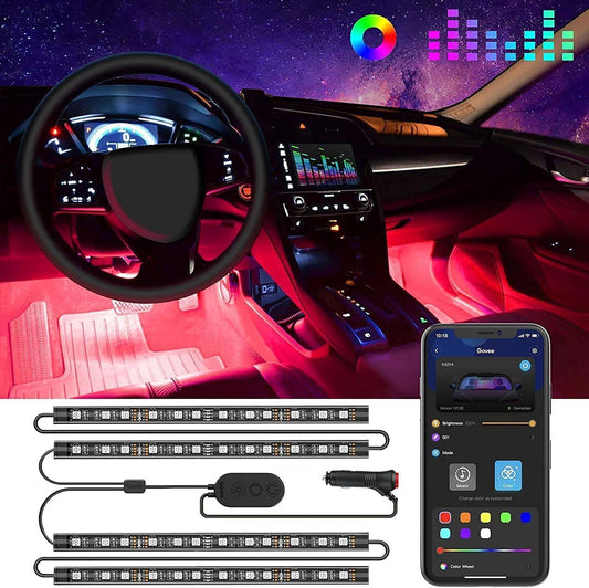 Govee Car LED Lights, Smart Car Interior Lights with App Control, RGB Lights with DIY Mode and Music Mode, 2 Lines Design LED Lights for Cars with Car Charger, 12V