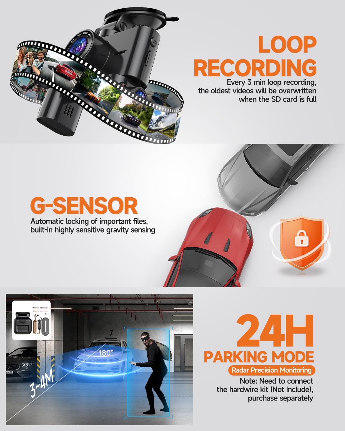 Dash Cam 360°, Dash Camera for Cars Front and Rear Inside, 4 Channel 4K/2K FHD Mini Dashcam, Built-In WiFi, GPS,with 64GB Card, Voice Control, WDR,HDR,Night Vision, 24/7 Parking Mode(Upgraded Version)