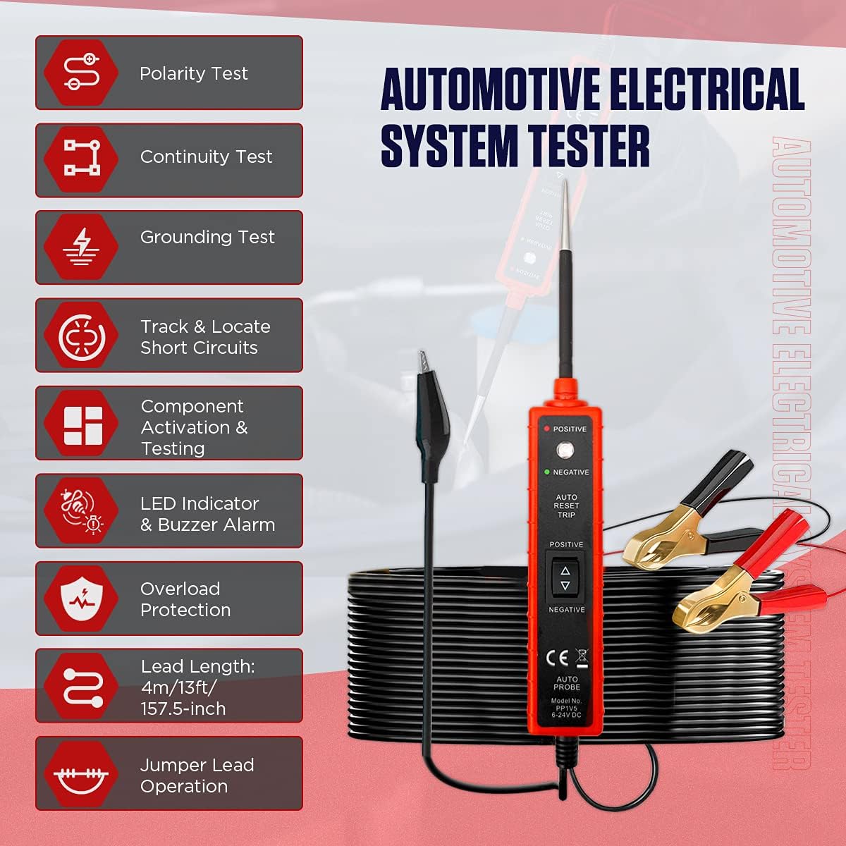 CMTOOL Power Circuit Probe Tester 6V-24V DC Test Light, Automotive Circuit Tester Car Short Finder, Component Activation, Polarity Identify, Overload Protection