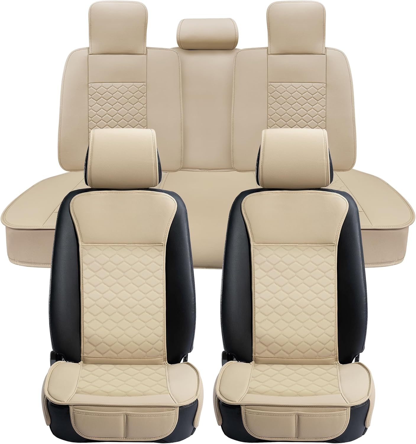 Elantrip Car Seat Cover Full Set Leather Car Seat Protector Universal fit for Most Cars SUVs and Trucks Water Proof Front and Rear Seat Protector Beige