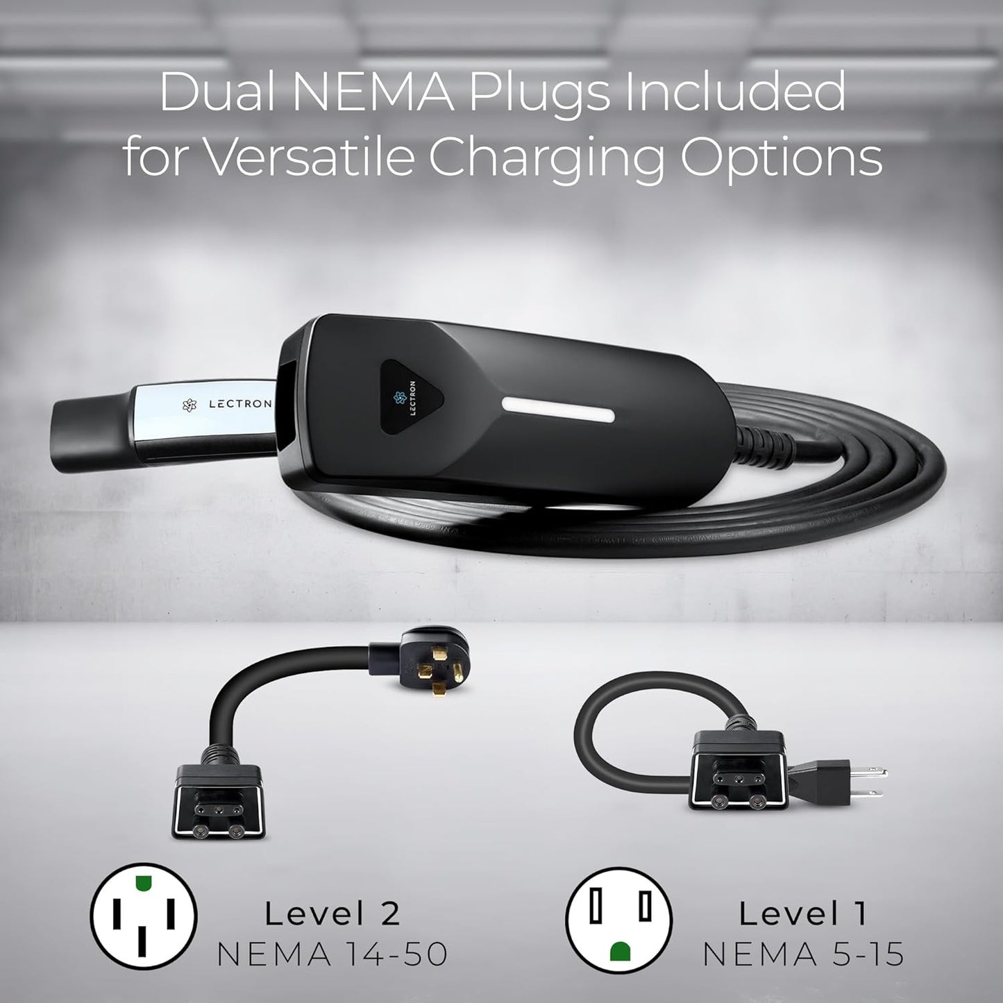 Lectron Level 1/2 (12A & 40A) Tesla NACS EV Charger - Dual-Level Electric Vehicle Charging Station with NEMA 14-50/5-15 Plug - Portable Electric Car Charger for All NACS Electric Vehicles