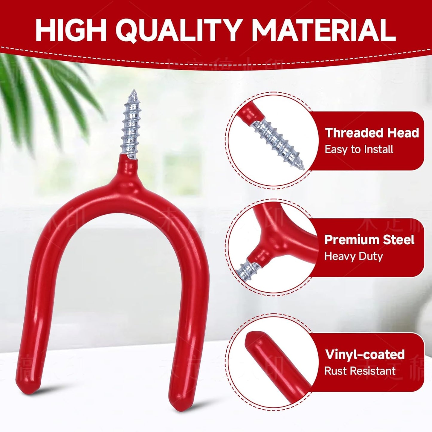 12 Pack Garage Storage System Steel U Hooks with Anti-Slip Coating Home Improvement and Organization Screw in Hooks Easy Wall Mounting Heavy Duty Bike and Ladder (Red, 12 Pack)