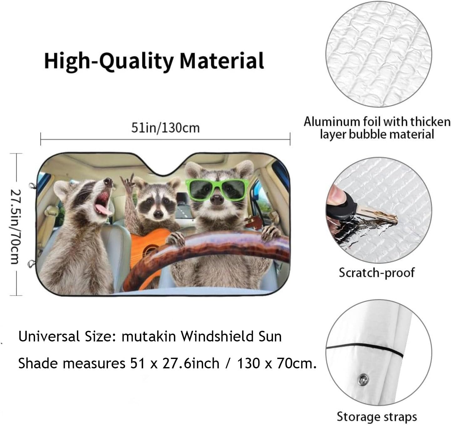 Raccoon Driving Car Windshield Sunshade Front Window Sun Visor Protector Foldable Shield Cover for Truck SUV