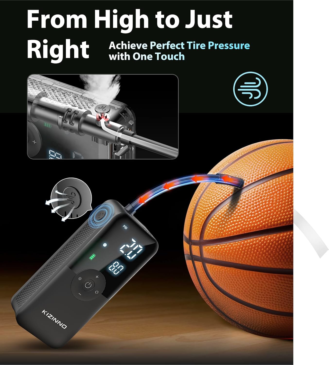 Tire Inflator Portable Air Compressor - Faster Inflation 150PSI Cordless Air Pump, Deflation Button, Digital Pressure Gauge, Portable Tire Inflator for Car, Pickup, Motor and More (Black)