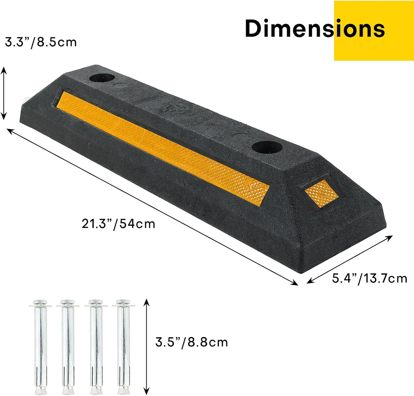 2 Pack Rubber Parking Guide Blocks | Heavy Duty Black Parking Blocks Parking Target Guide with Yellow Reflective Stripes, Wheel Stop Stoppers for Car, Truck, RV, Trailer, and Garage (2 Pack)