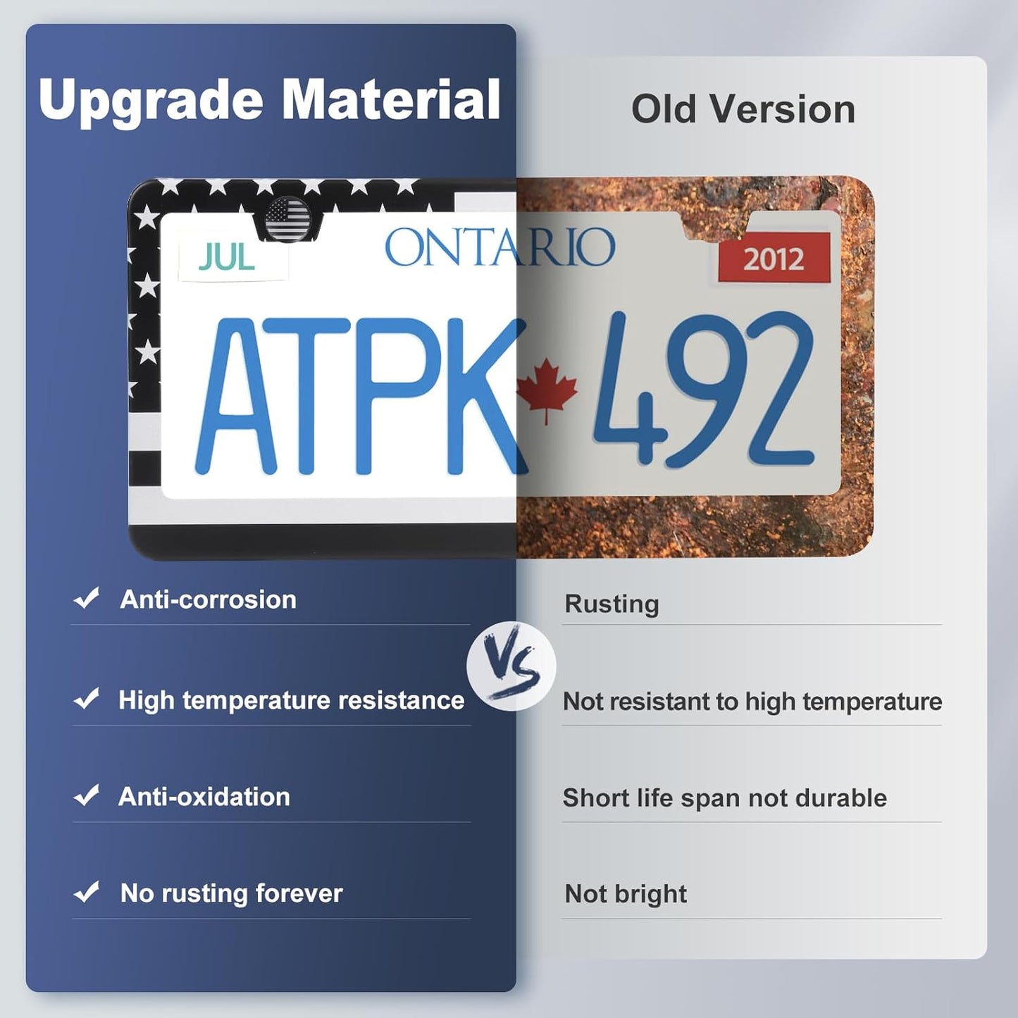 2 Pack License Plate Frames, Stainless Steel Car License Plate Cover Car Accessories with Screw Caps (Grey and Black)