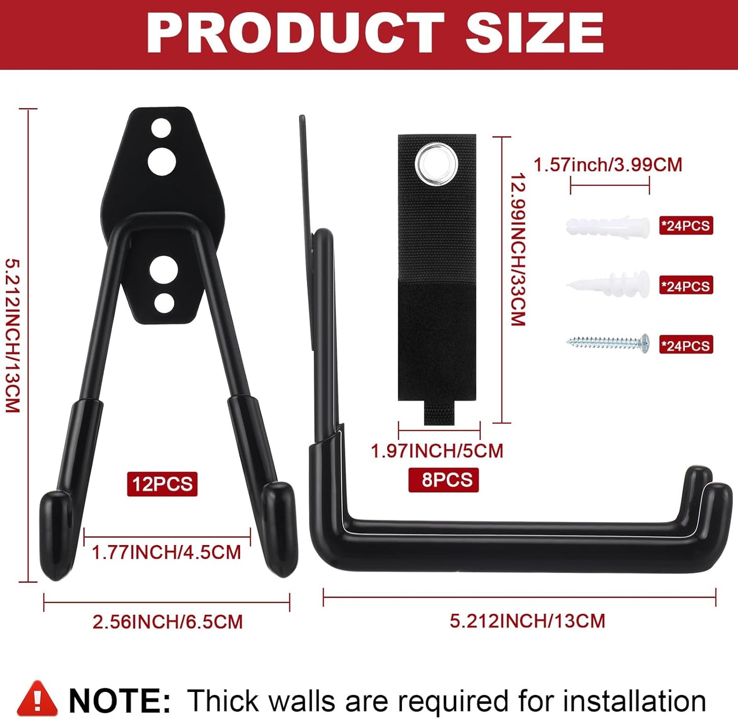 Landhoow 20 Pack Garage Hooks Set Include 12 Pcs Steel Garage Hooks Heavy Duty and 8 Pcs Extension Cord Organizers Utility Wall Mount Storage Hanger for Hanging Bike Garden Lawn Tool Ladder (Black)