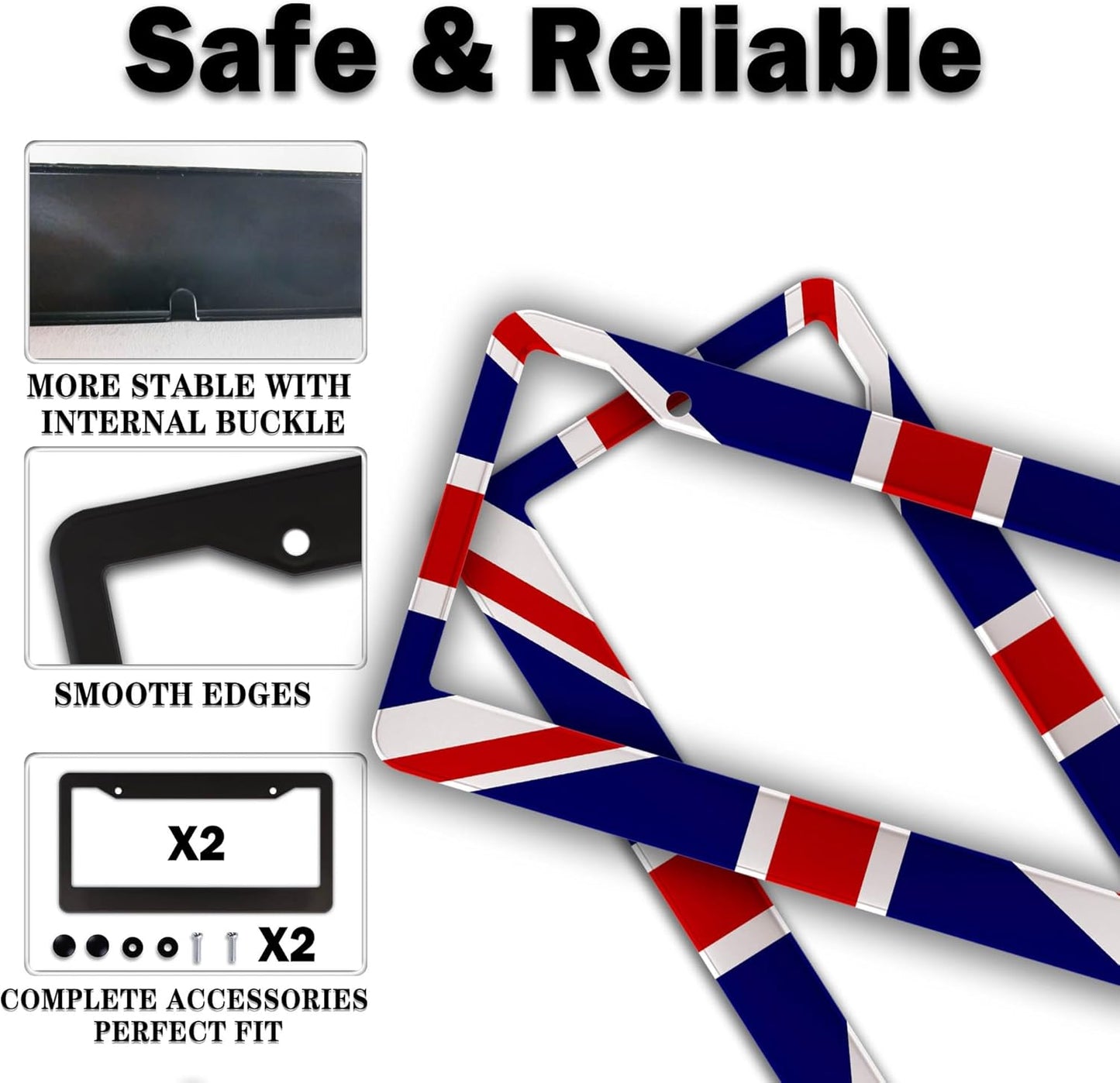 License Plate Frames Multicolor Automotive Exterior Accessories British Flag England Flags Universal Aluminum Car Accessory 2 Pack with Screw Covers Set