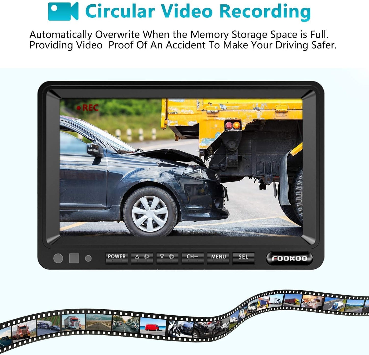 Fookoo Ⅱ HD 1080P 9" Wired Backup Camera System, 9-inch DVR Dual Split Screen Monitor, IP69 Waterproof Rear View Camera for Truck/Trailer/Box Truck/RV, Loop Record, Parking Lines (DY912)