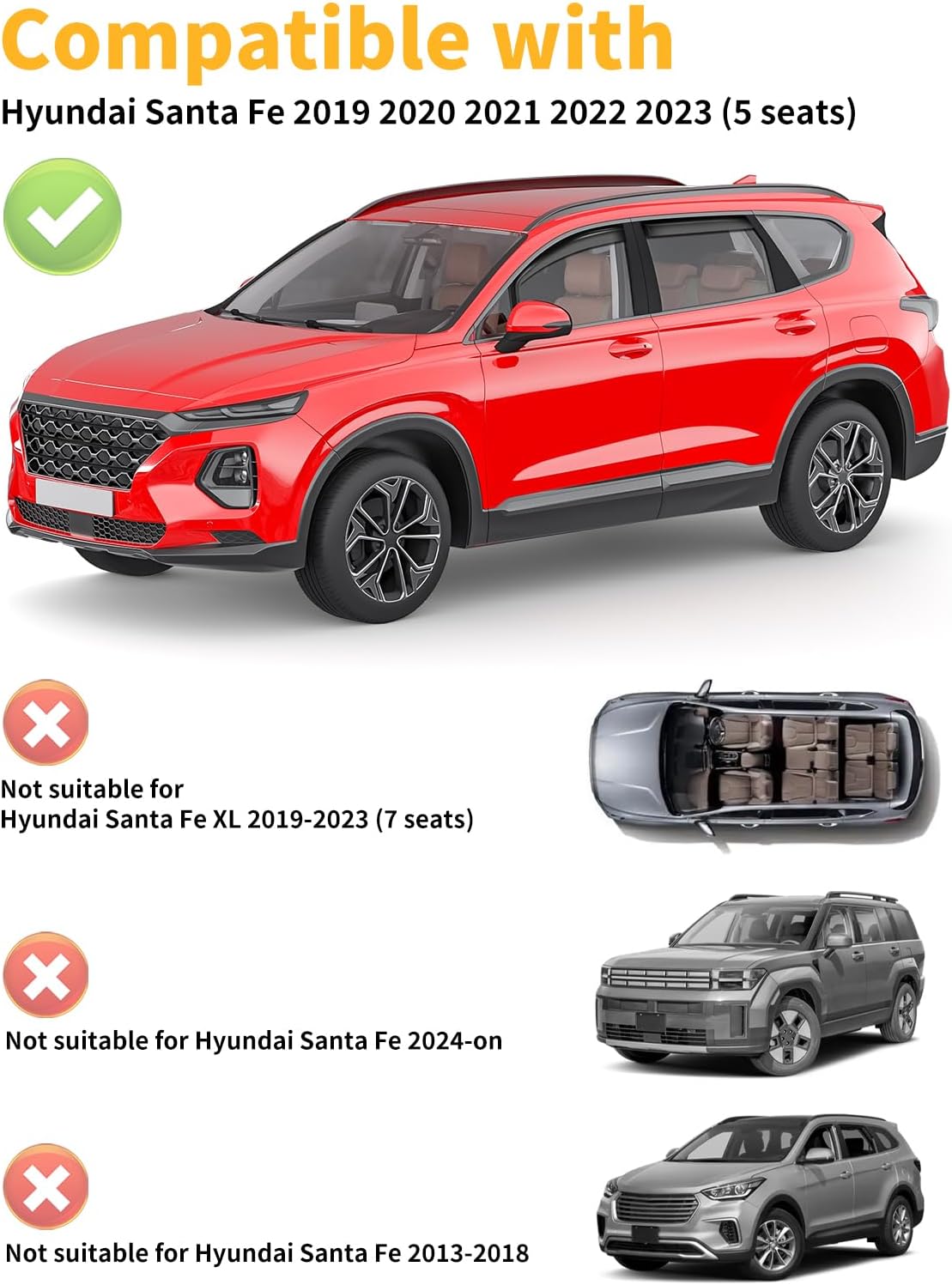 in-Channel Window Rain Guards Fit for Hyundai Santa Fe 5 Seats 2019-2023(Not for XL 7-Seats) Extra Durable Window Visors Window Deflectors Vent Visors Vent Shades Car Accessories-4 pcs 2-Q16