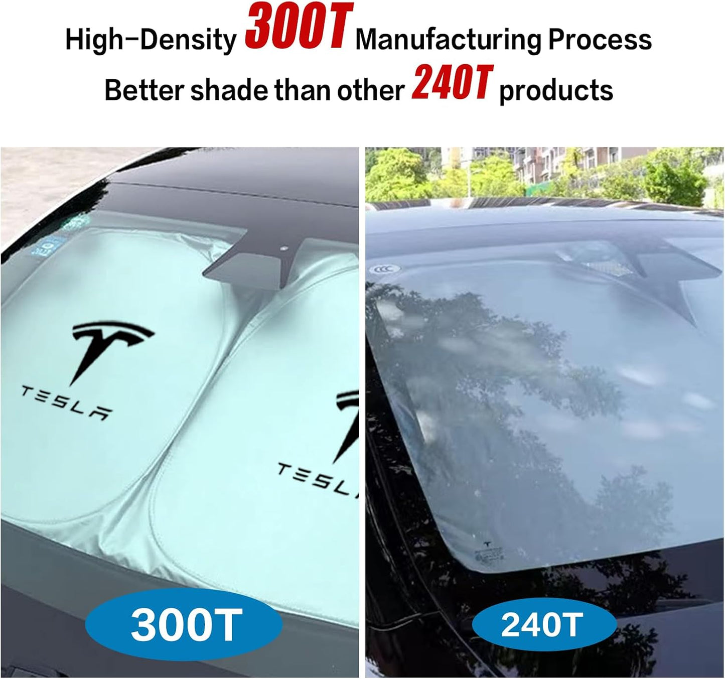 300T Sunshade for Tesla Model Y Model 3, Car Accessories 2025 for Tesla, Front Window Sunshade with Organizer Bag, Gifts for Tesla Owners (Red)