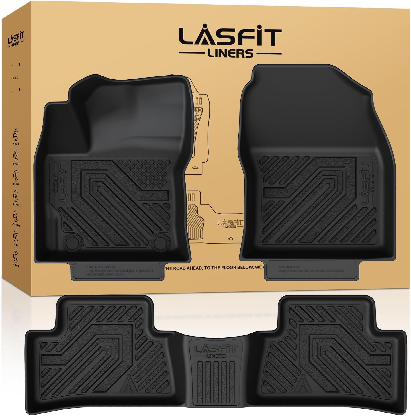 LASFIT Floor Mats Custom Fit for Toyota Corolla Cross 2022-2025（Fit Hybrid Not Fit Gasoline）, All-Weather Protection TPE 1st & 2nd Row Car Liners for Toyota Accsessories, Easy to Clean, Black