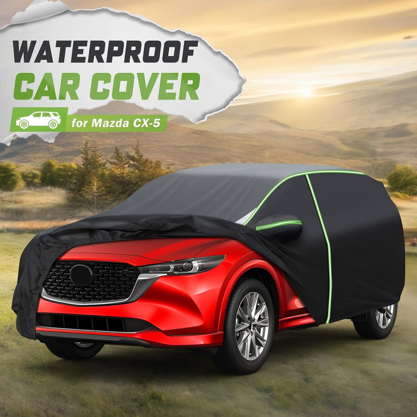 Mixsuper Liner Car Cover for Mazda CX-5 2013-2026 / Mazda CX-50 2023-2026, 7 Layers Full Car Cover All Weather Car Covers for CX5 CX50, Waterproof Outdoor Cover with Zipper Door Reflective Strips
