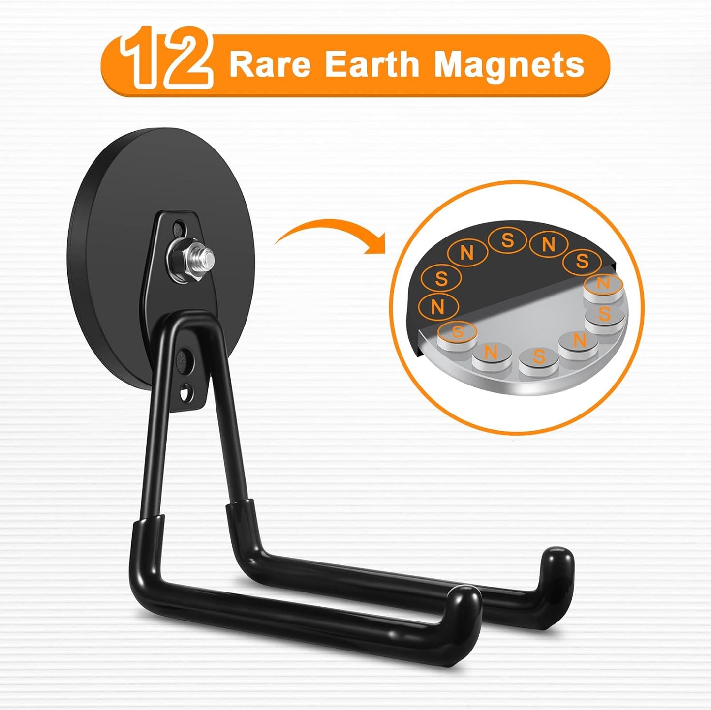 ENUODA Strong Magnetic Hooks Heavy Duty Large Magnet Hooks Heavy Duty Garage Storage Hook Utility Magnet Tool Holder for Metal Cabinet Pegboard Garage Shelve Tool Chest Garden Tools, 2PCS