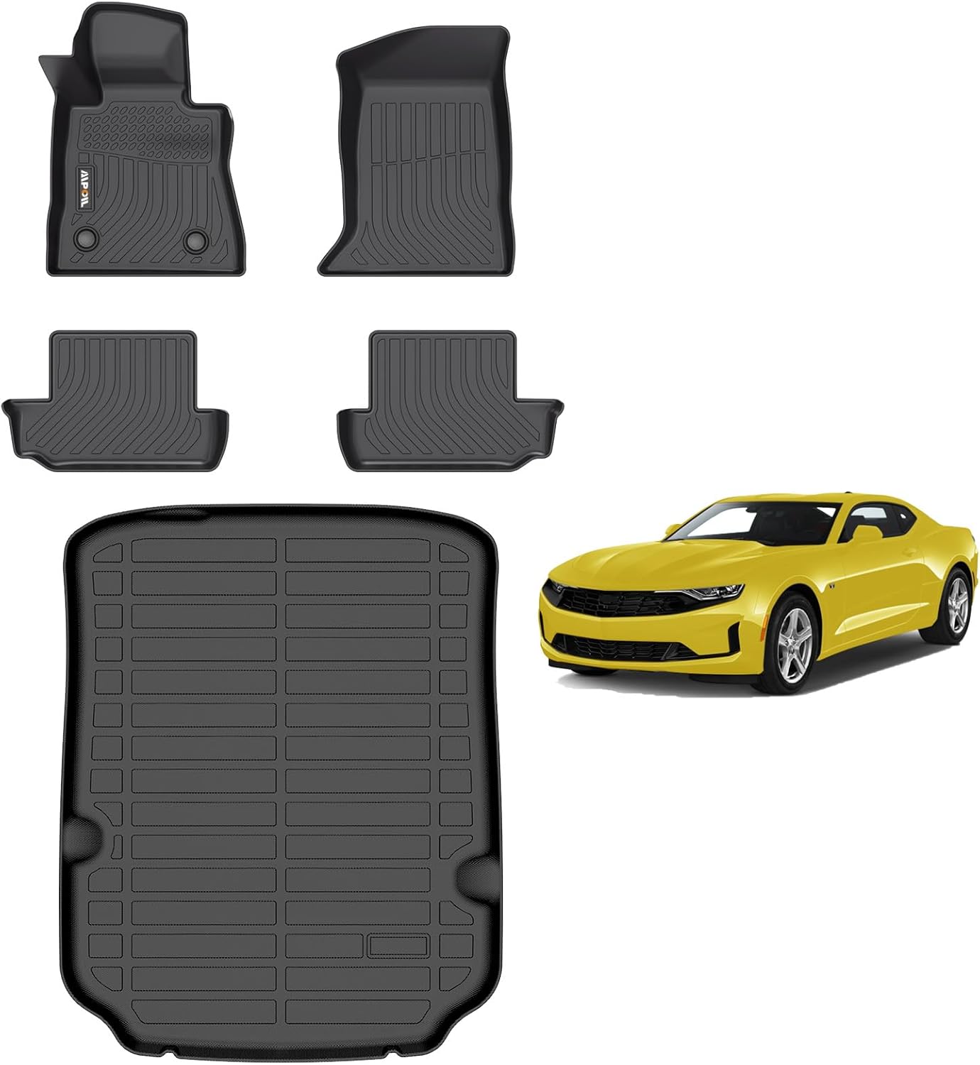 AIPOIL® Floor Mats & Cargo Liner Set for 2016-2024 Chevrolet Camaro All Weather Protection TPE Anti-Slip Automotive Full Set Custom Car Mats Accessories - Black