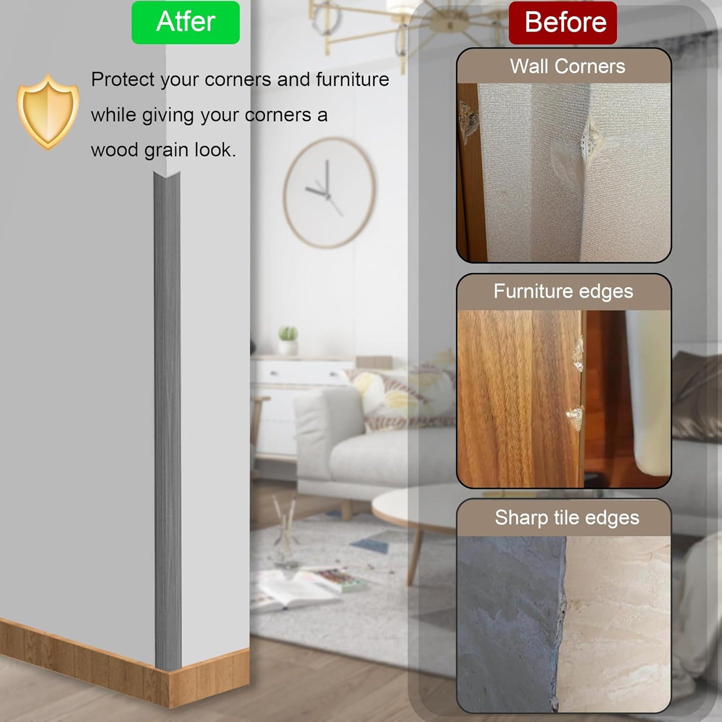 6 Pcs 49" Wall Corner Protector Trim, Gray Wood Grain Edge Strip for Door and Window Frames Mirror Trim Backsplash Tile Edge (Gray)