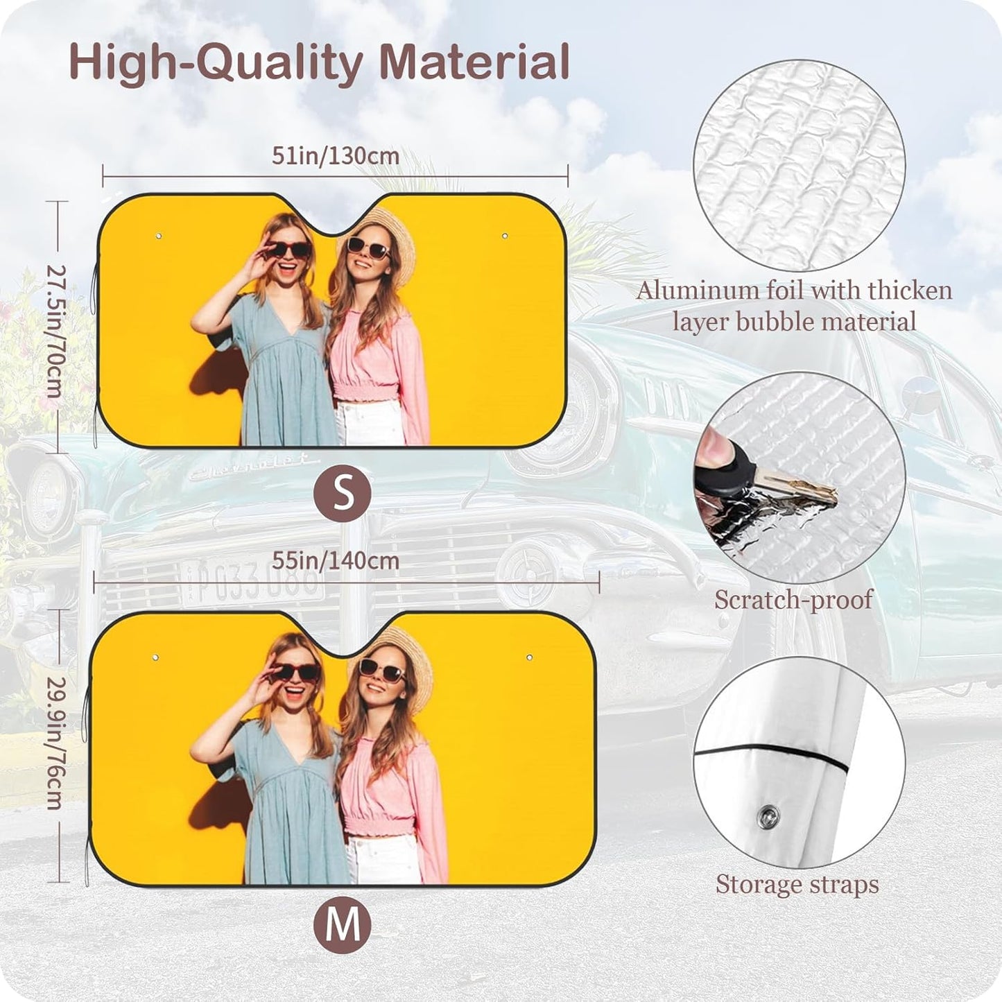 Custom Windshield Sun Shade for Car Personalized Window Sunshades Add Your Photo Logo Text Image Customize Car Sun Visor Foldable UV Ray Sun Protector for Sedans SUV Trucks (S)