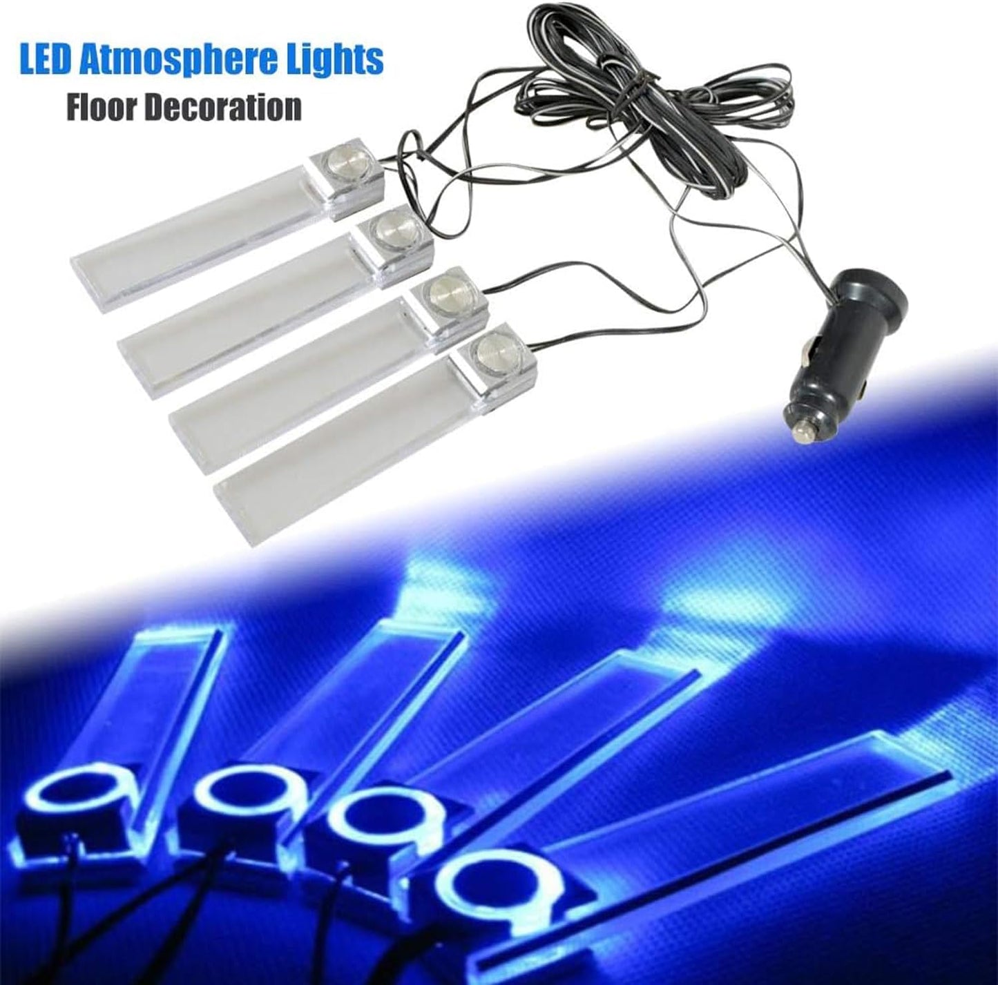 Interior Car Footwell Lights, LED Car Strip Lights, 4 in 1 12V Car Auto Interior LED Atmosphere Lights Floor Decoration Lamp, RGB Light