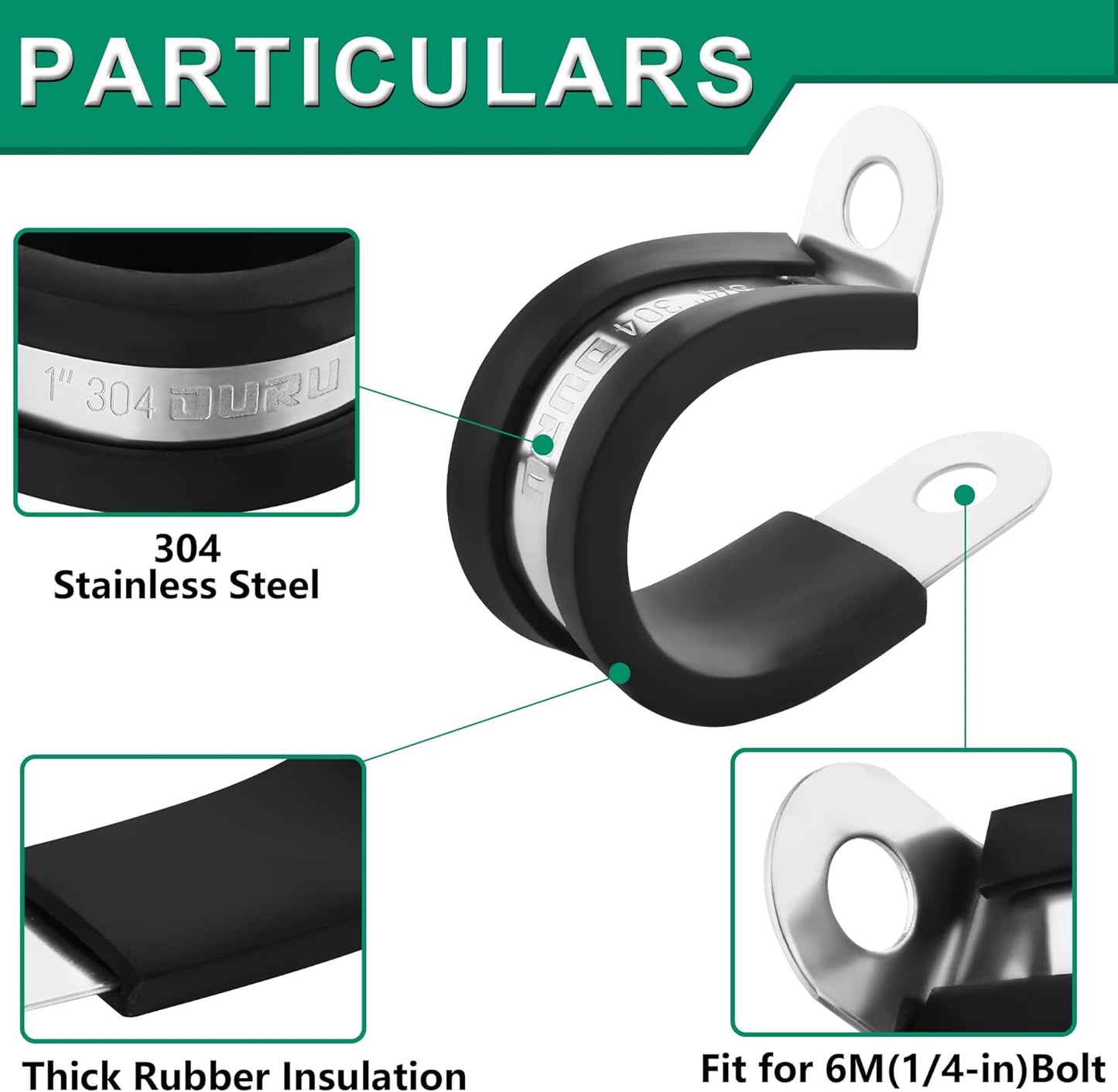 30pcs 5/16 Inch Stainless Steel Cable Clamps,Rubber Coated Cushioned Insulated Cable Clamp,Automotive Cable Wire Clamps,Pipe Clamps,Metal Clamp for Tube,Lines,Wire Cord Installation(Black,8mm)