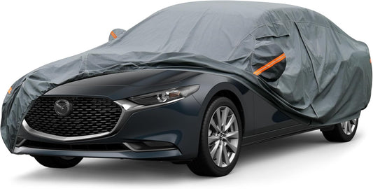 Premium Car Cover Custom Fit Mazda 3 Sedan (2003-2025), 16 Layers Heavy Duty Car Cover Waterproof All Weather with Zipper Door for Sun Rain Snow Dust Uv Protection