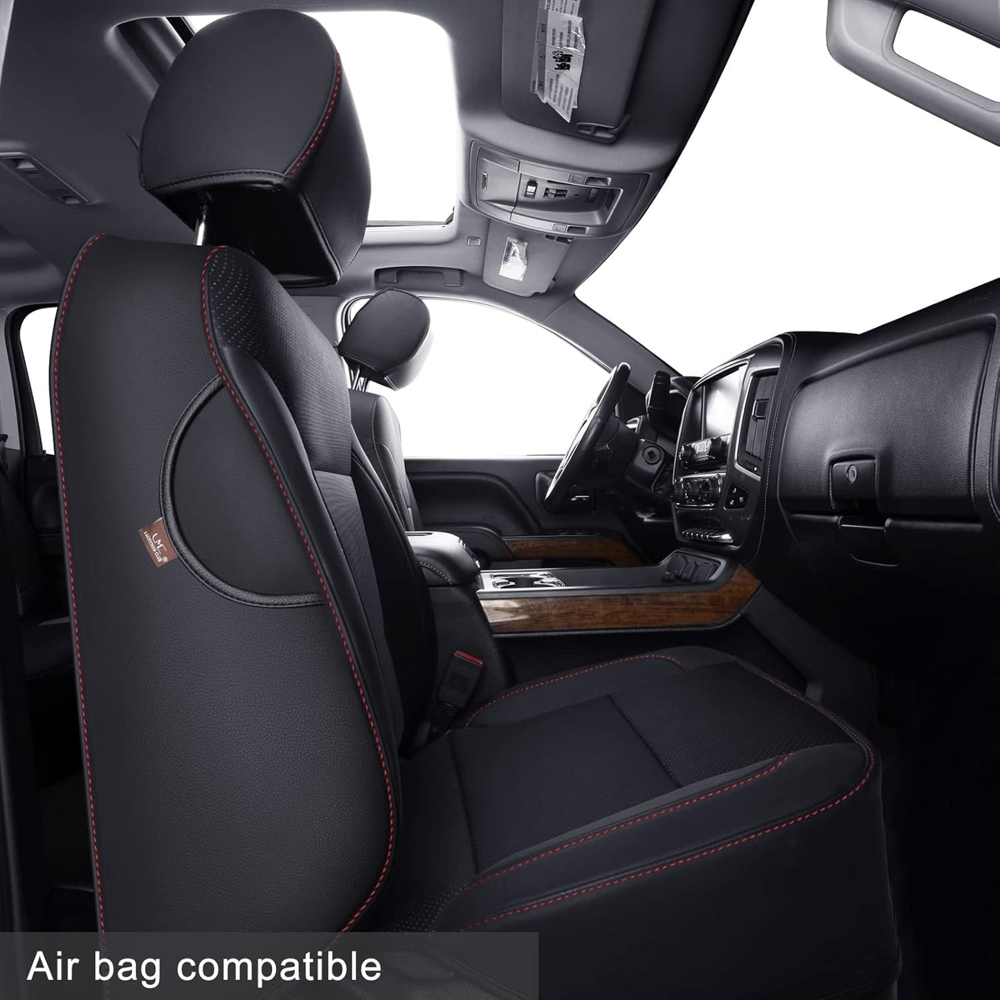 LUCKYMAN CLUB Custom Fit Seat Covers for 2014-2018 Chevy Silverado Sierra 1500 Crew Cab, 2015-2019 Silverado Sierra 2500 3500 Crew Cab (Black&Red)