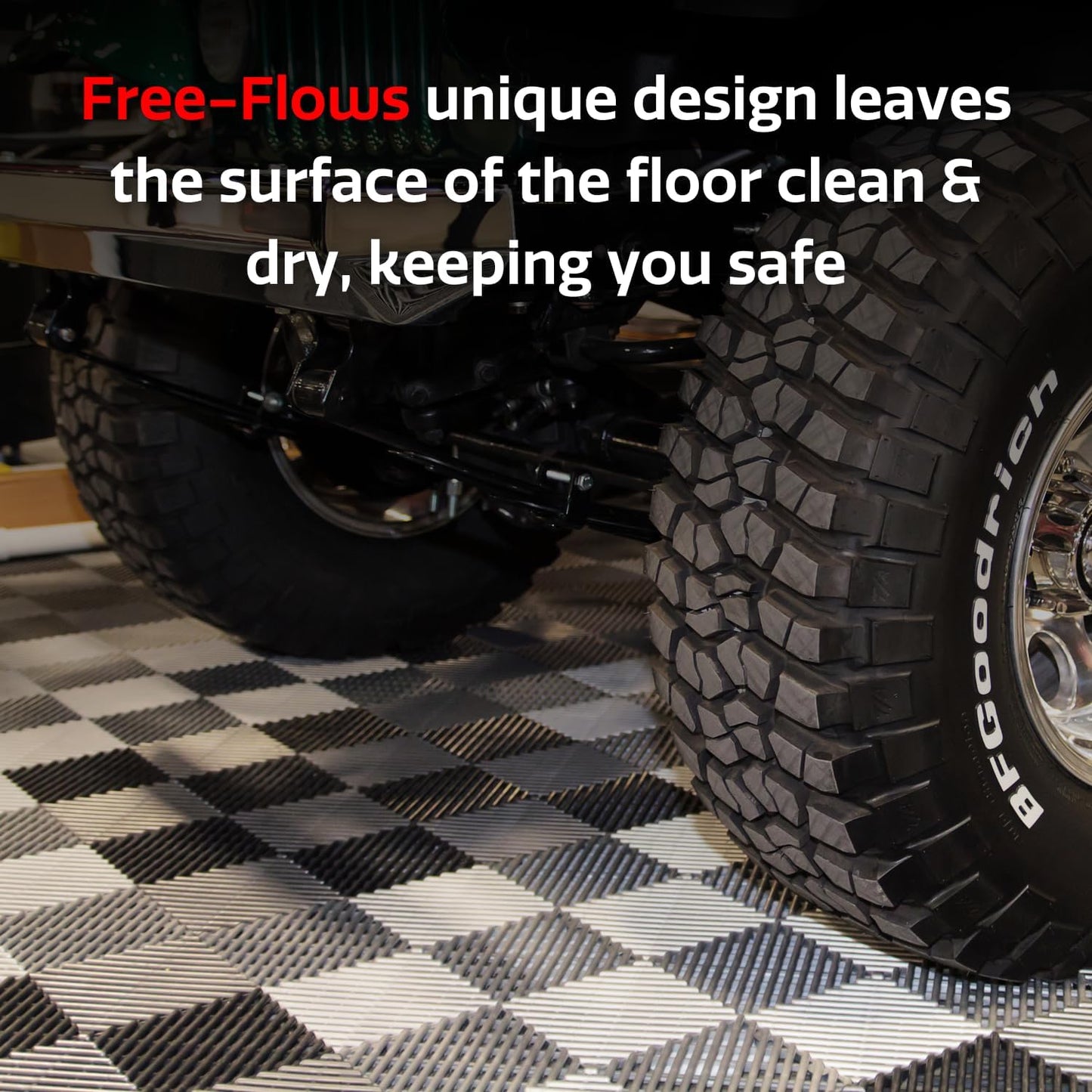 Big Floors RaceDeck Free-Flow Interlocking Garage Flooring Tiles, Non-Slip, Self-Draining, Heavy-Duty, High-Impact Copolymer, Easy Install (Alloy, 48 Pack of 12 x 12" Tiles)