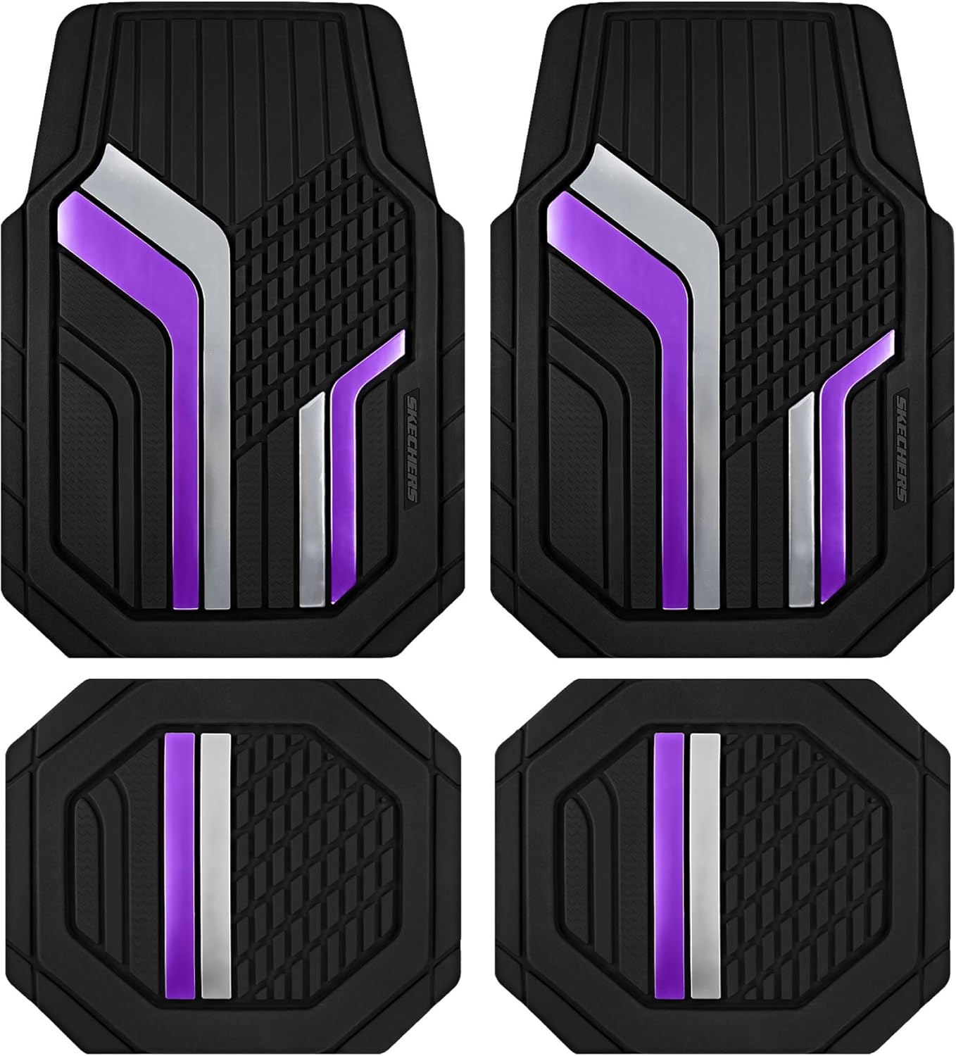 Skechers Heavy Duty Rubber Car Floor Mats,Dual Color Design Floor Mats,All Weather Car Mats,Waterproof Trim to Fit Universal Floor Car Accessories,Automotive Floor Mats for Cars Trucks Suvs,Purple